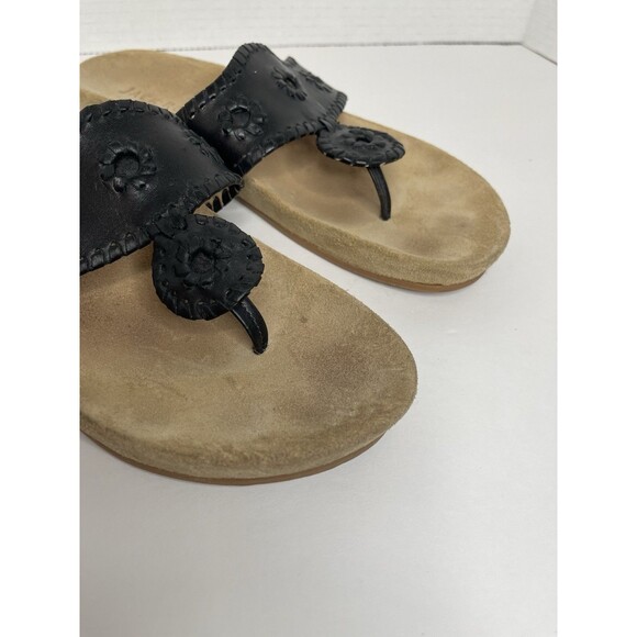 Jack Roger's Black Leather Women's 9.5 Thong Sandals Low Platform Slide On - Picture 2 of 8